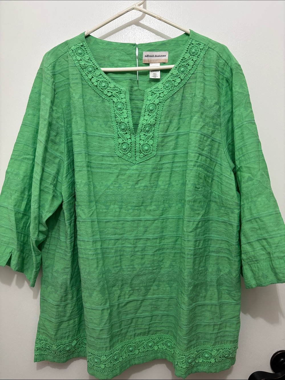 Alfred Dunner Bright Green Crochet Trim Tunic Sz 2X